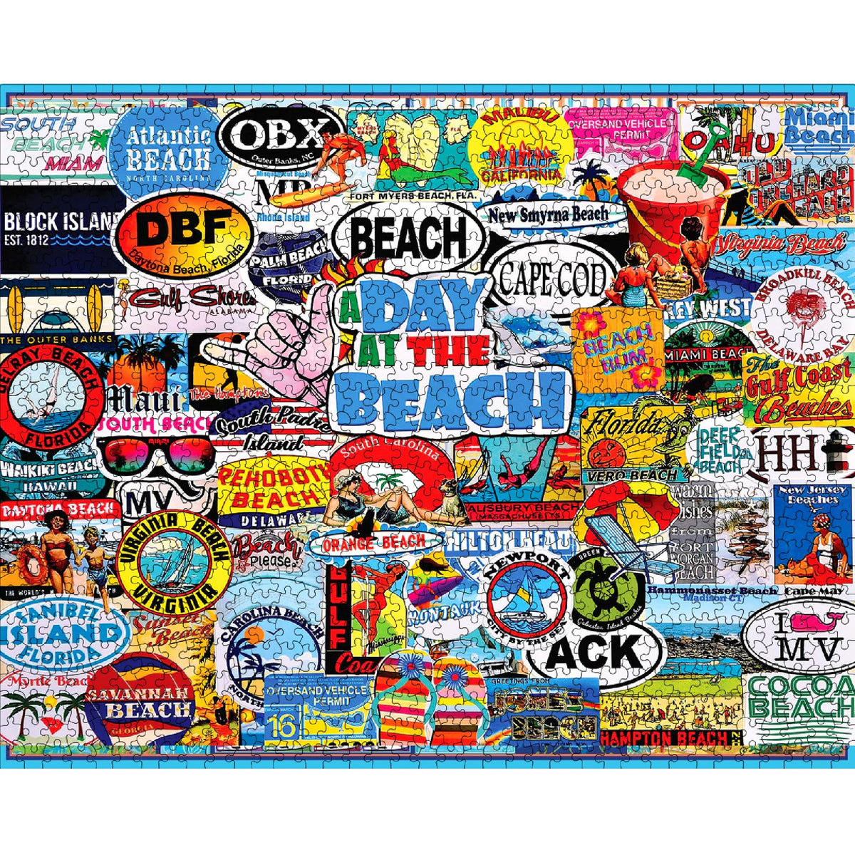 White Mountain Charlie Girard collage art puzzle, vibrant destinations to explore piece by piece.