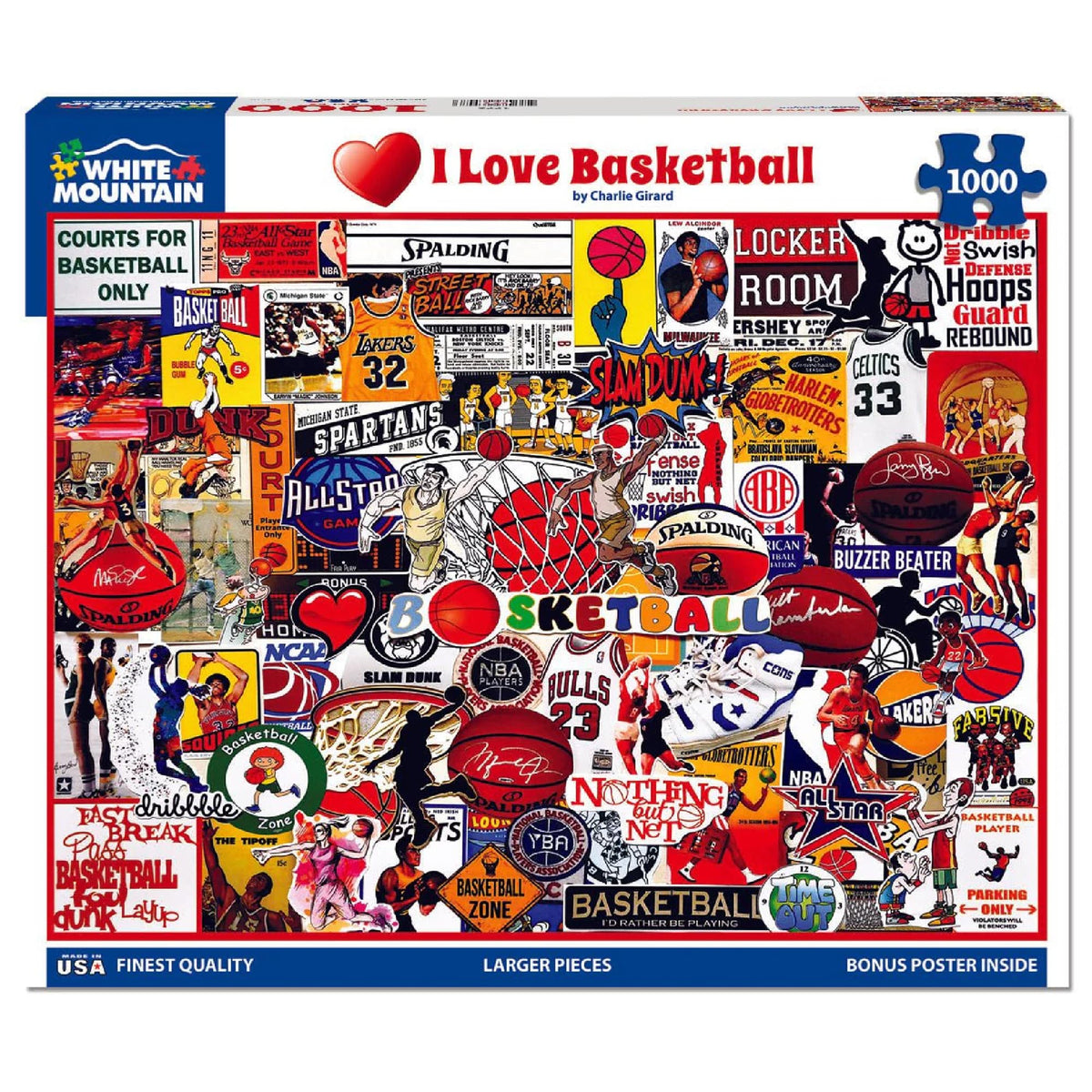 White Mountain Charlie Girard collage basketball moments dynamic design.