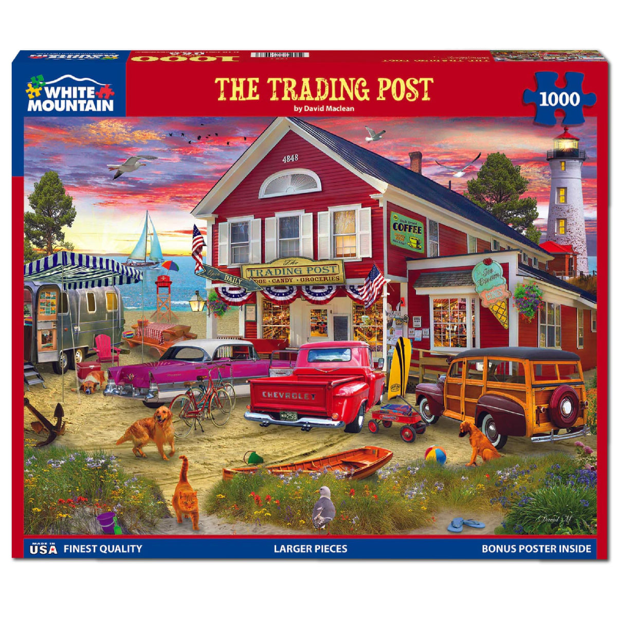 White Mountain coastal storefront art for a calm, inviting puzzle session.