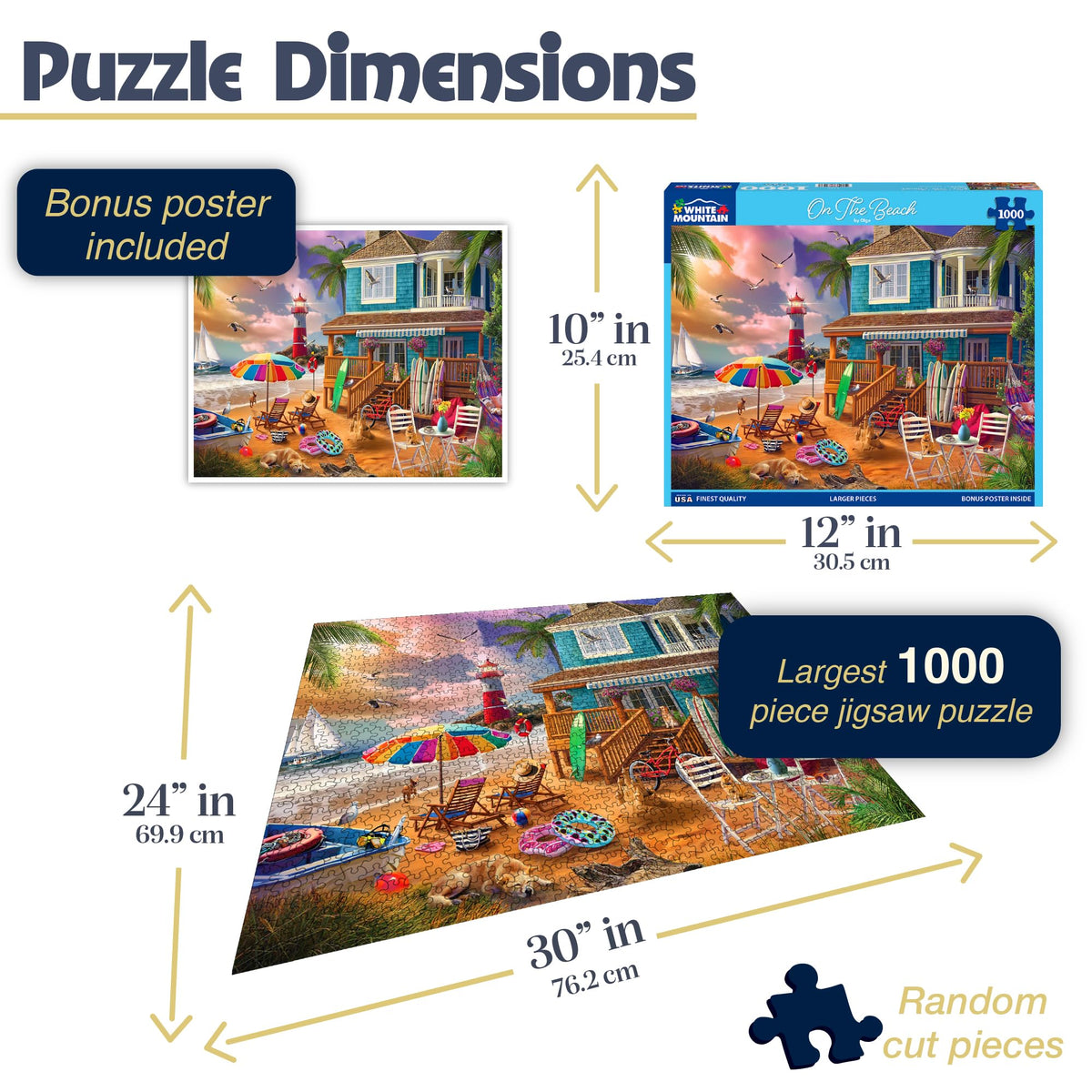 White Mountain coastal summer house art puzzle highlighting bright colors for joyful evenings.