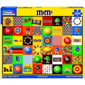 White Mountain colorful candy collage 1000-piece puzzle, ideal for family game night.