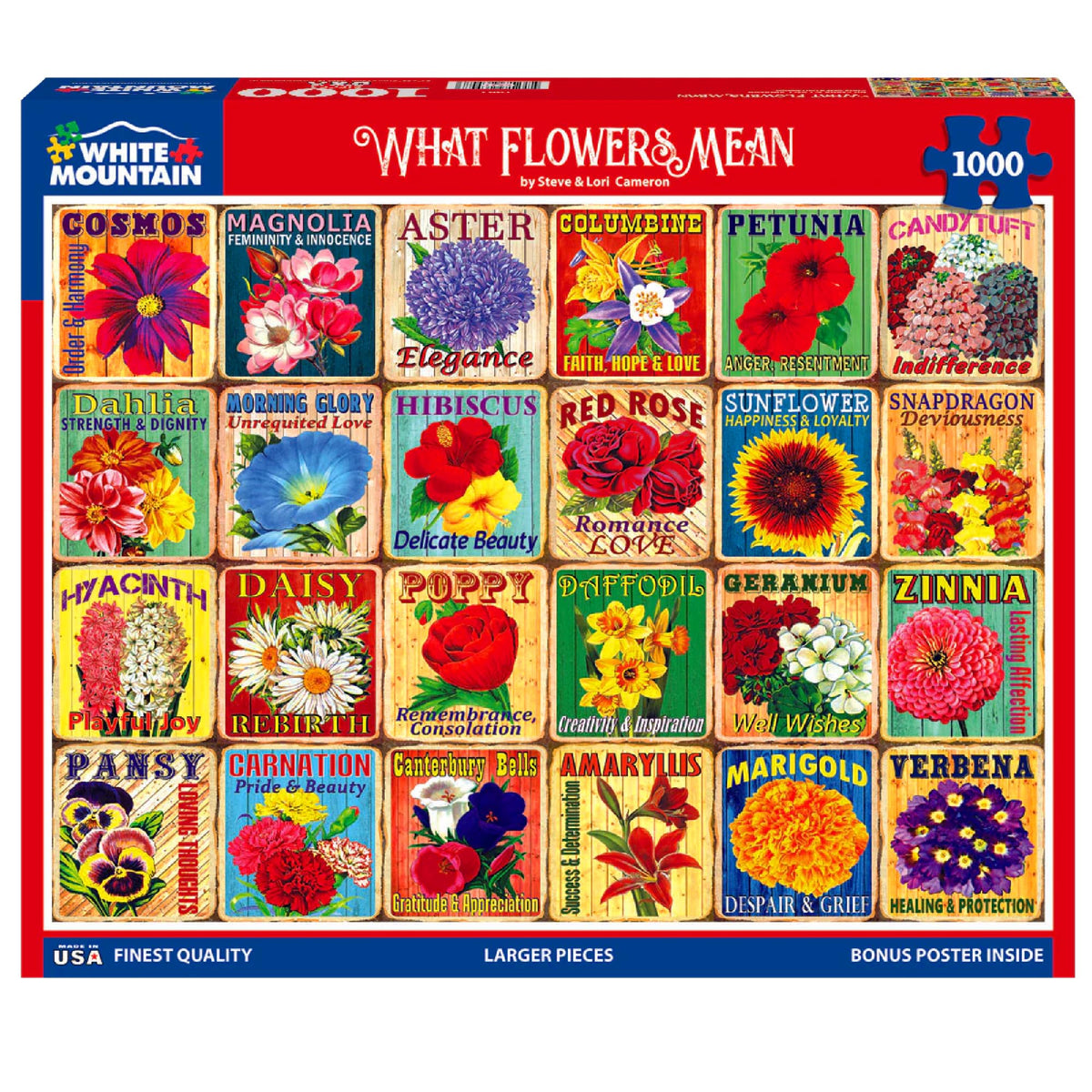 White Mountain colorful flower collage puzzle—family bonding with 1000 large pieces