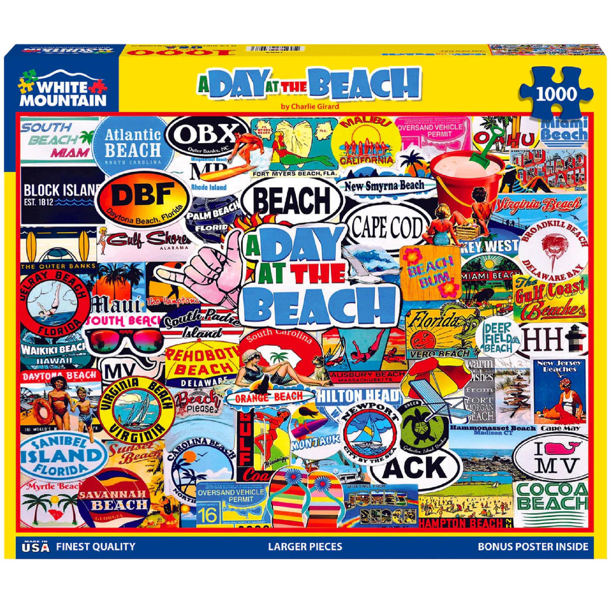 White Mountain day at the beach collage 1000-piece puzzle, perfect for family weekend gatherings.