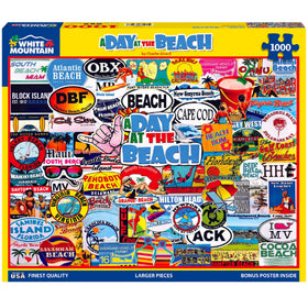 White Mountain day at the beach collage 1000-piece puzzle, perfect for family weekend gatherings.