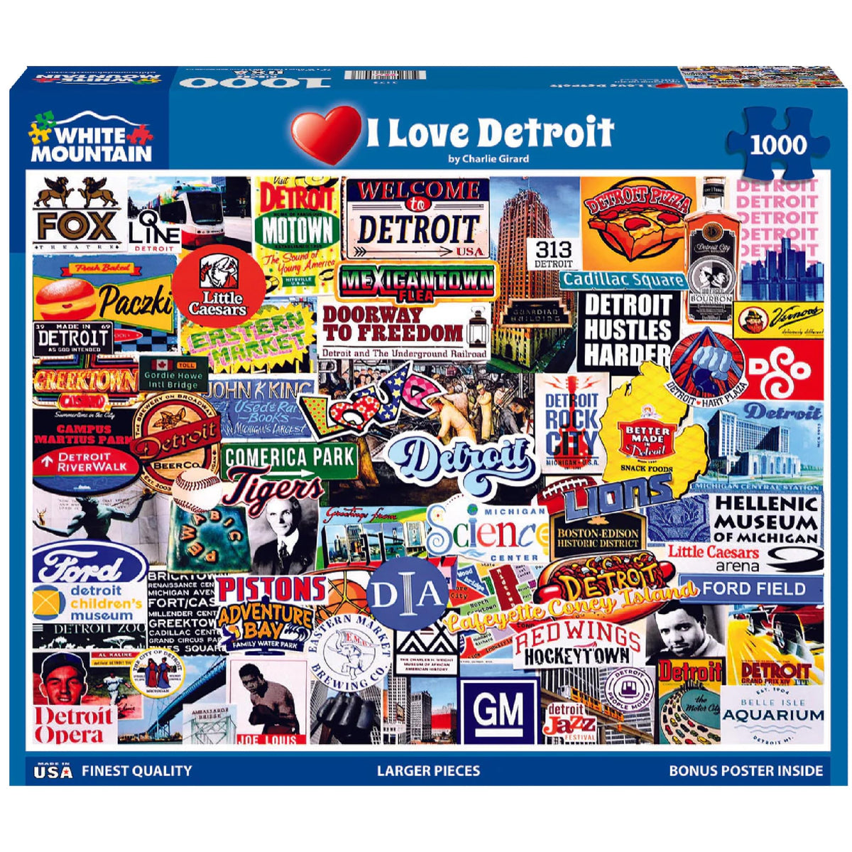 White Mountain Detroit neighborhoods illustration detail enhances collaborative puzzle night.