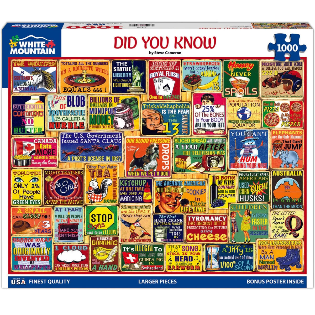 White Mountain puzzle box cover with Did You Know collage, great for gift appeal.