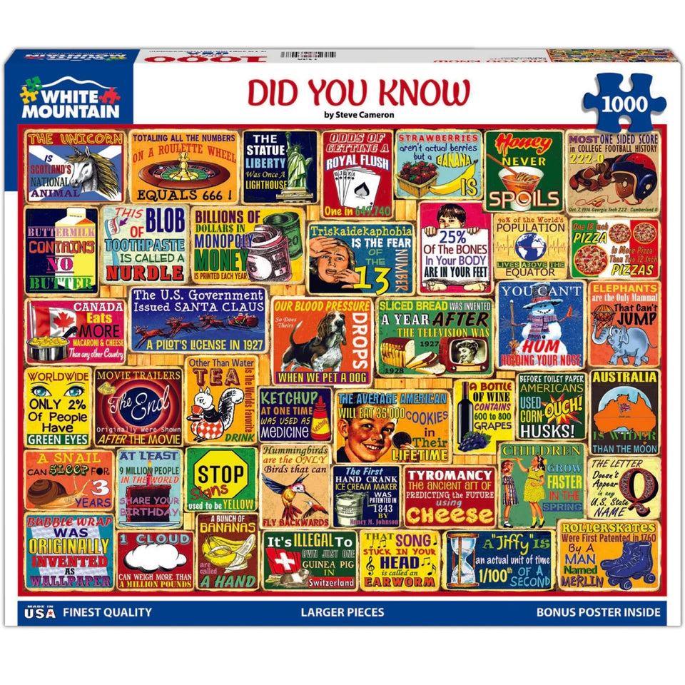White Mountain puzzle box cover with Did You Know collage, great for gift appeal.