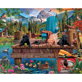 White Mountain Dock Dogs puzzle cover invites family-friendly summer fun.