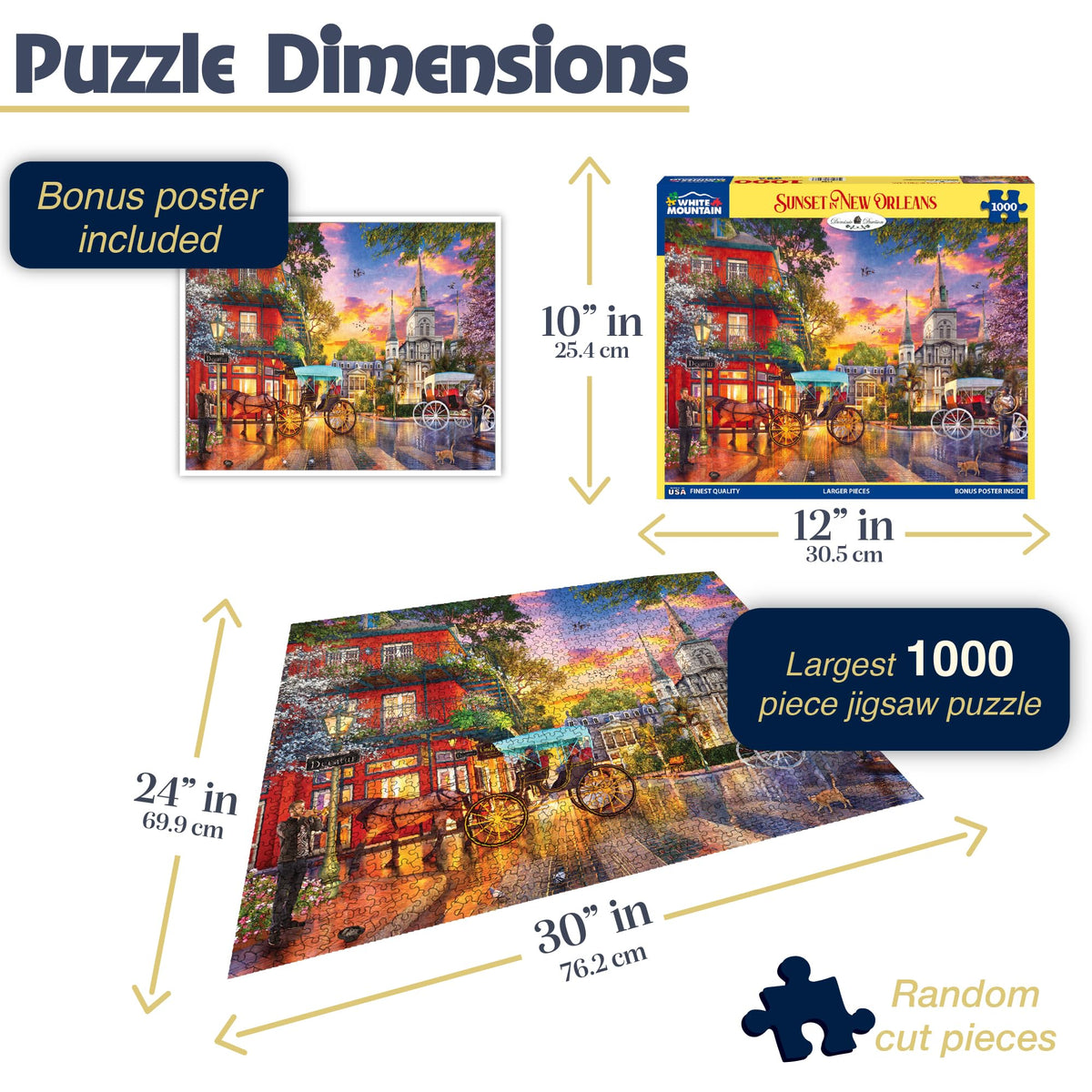 White Mountain Dominie Dawson art puzzle 1000pc — vibrant portrayal of New Orleans architecture.