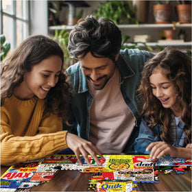 White Mountain puzzle-night with family, premium precision-cut pieces click together.