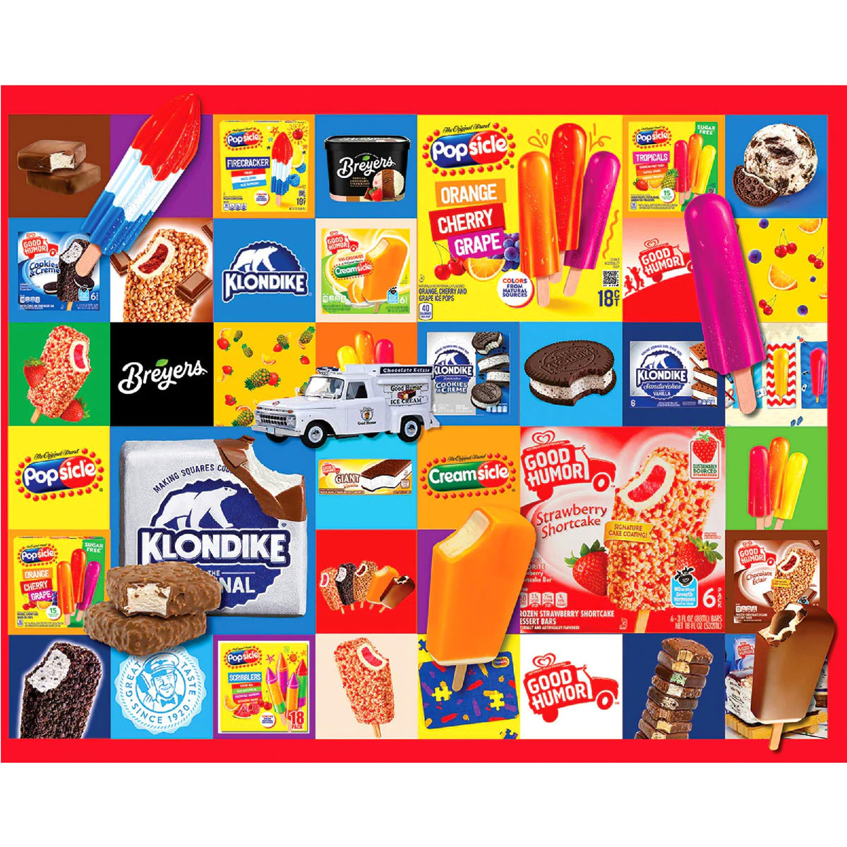 White Mountain favorite ice creams puzzle with bright retro treats for family fun.