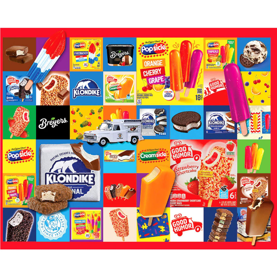 White Mountain favorite ice creams puzzle with bright retro treats for family fun.
