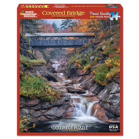 White Mountain Franconia Notch autumn bridge puzzle inspires cozy indoor focus