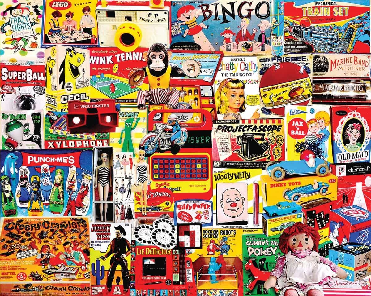 White Mountain I Had One of Those puzzle box front shows nostalgic toy collage for family fun