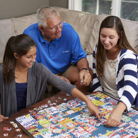 White Mountain I Had One of Those puzzle in family game night setup for shared memories