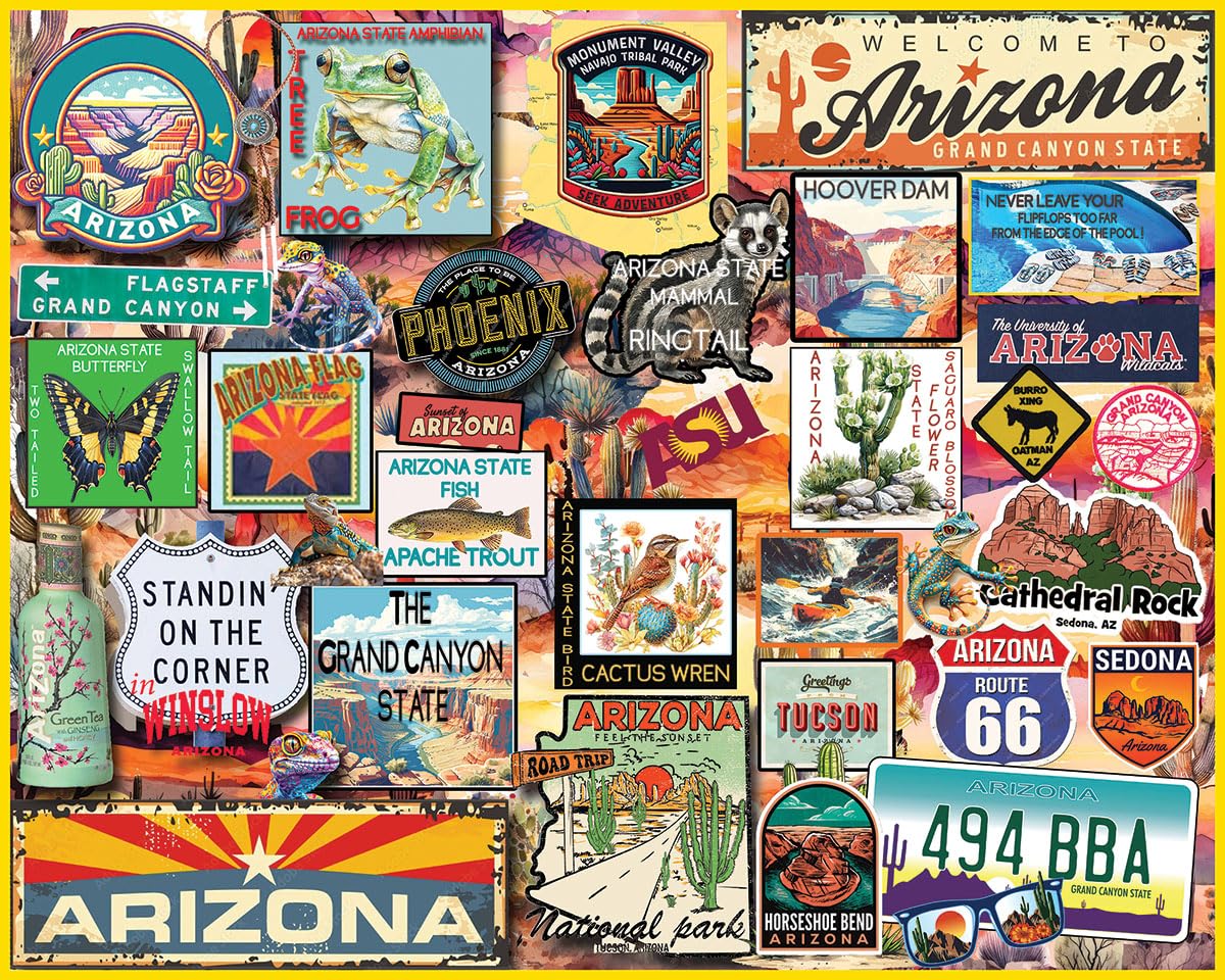 White Mountain I Love Arizona puzzle grand canyon collage in vibrant colors for family fun.
