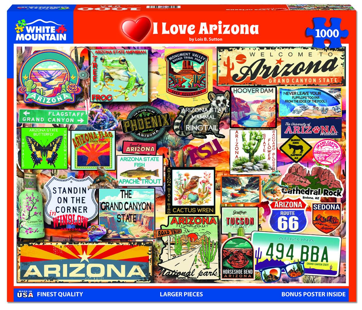 White Mountain I Love Arizona puzzle landmarks and wildlife detail enhances cozy evenings.