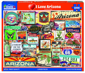 White Mountain I Love Arizona puzzle landmarks and wildlife detail enhances cozy evenings.