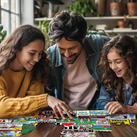 White Mountain I Love Golf puzzle on a coffee table for shared family evenings.