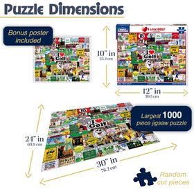 White Mountain I Love Golf puzzle piece closeup highlighting large pieces for easier handling.