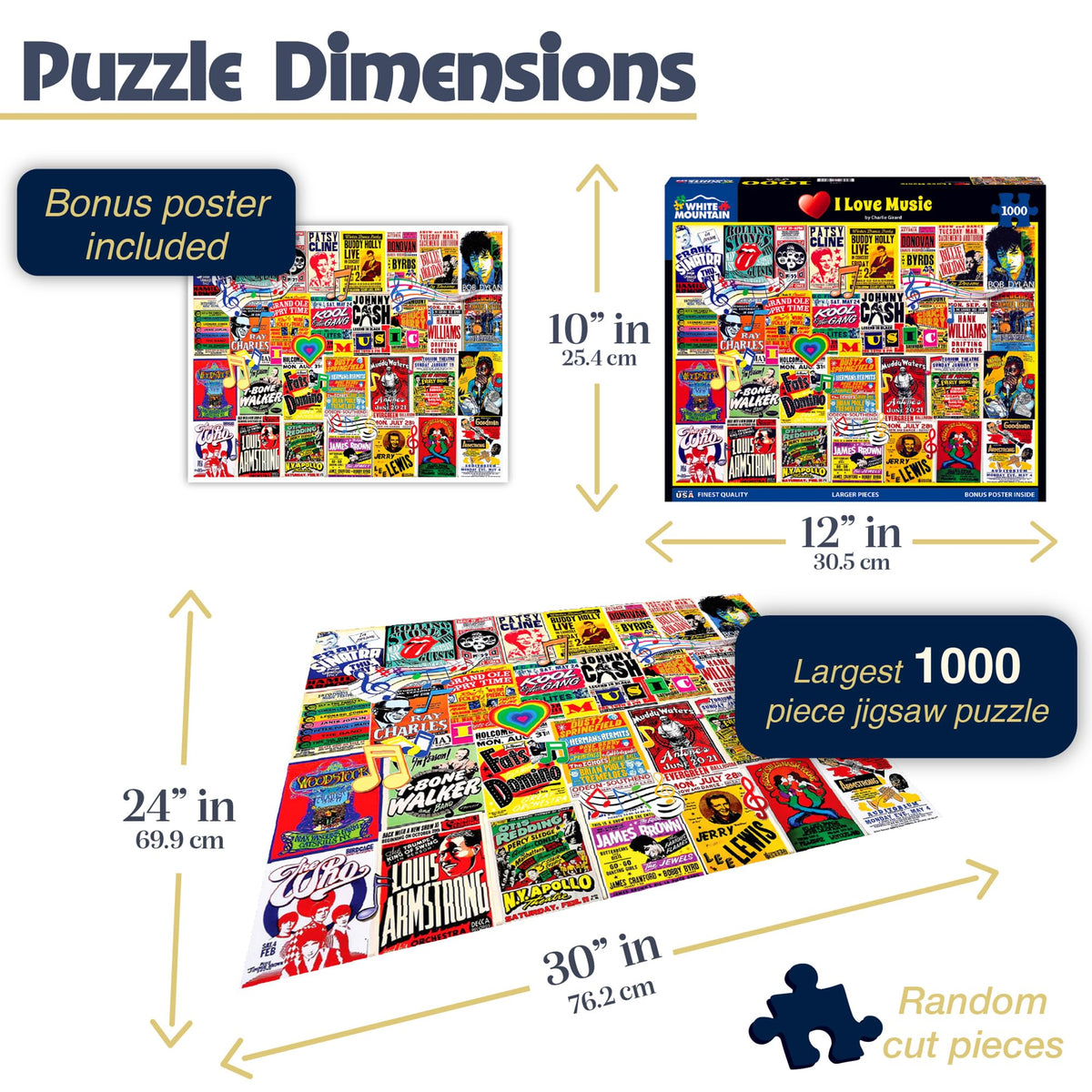 White Mountain I Love Music puzzle collection featuring poster art for fans of pop culture