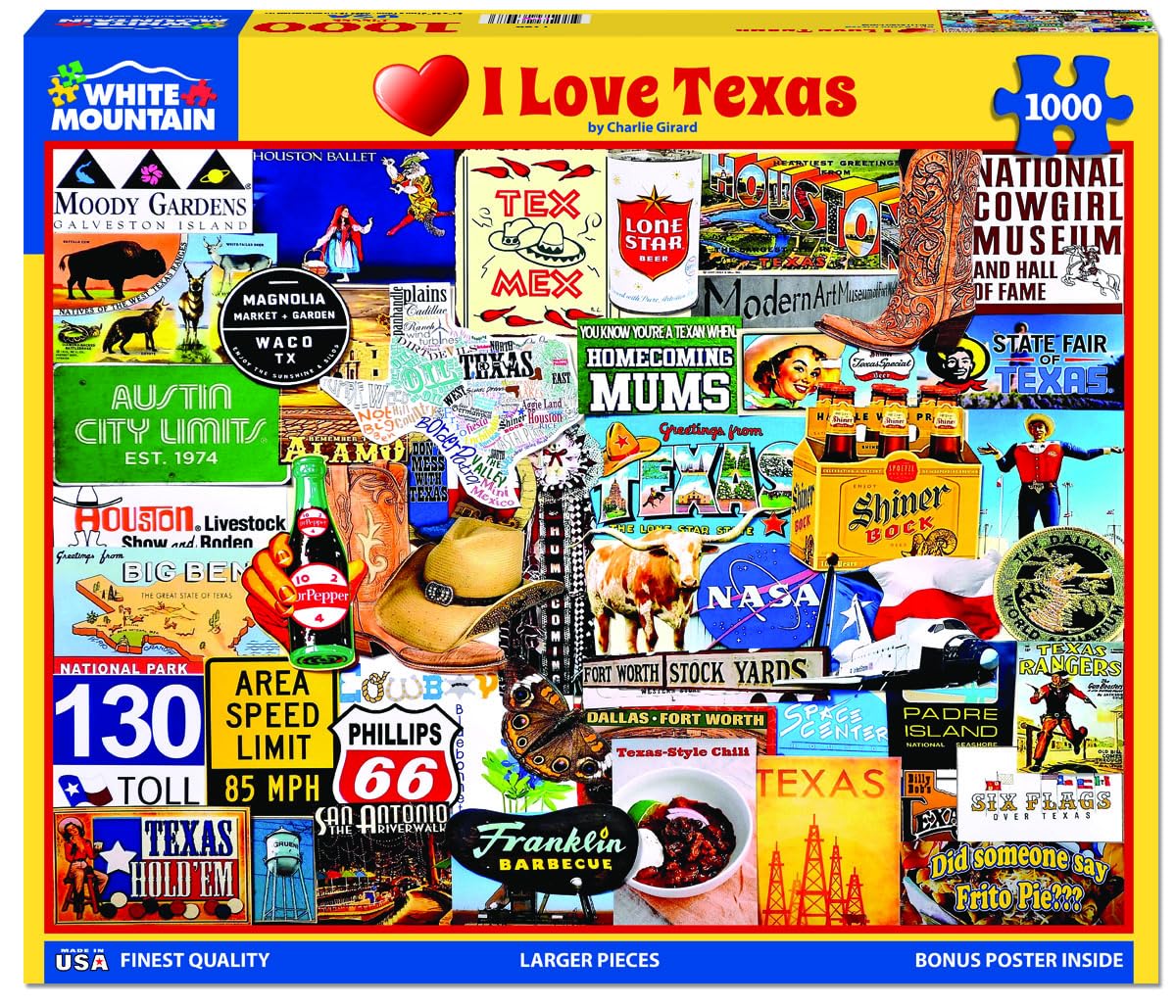 White Mountain I Love Texas collage puzzle with large pieces for family fun
