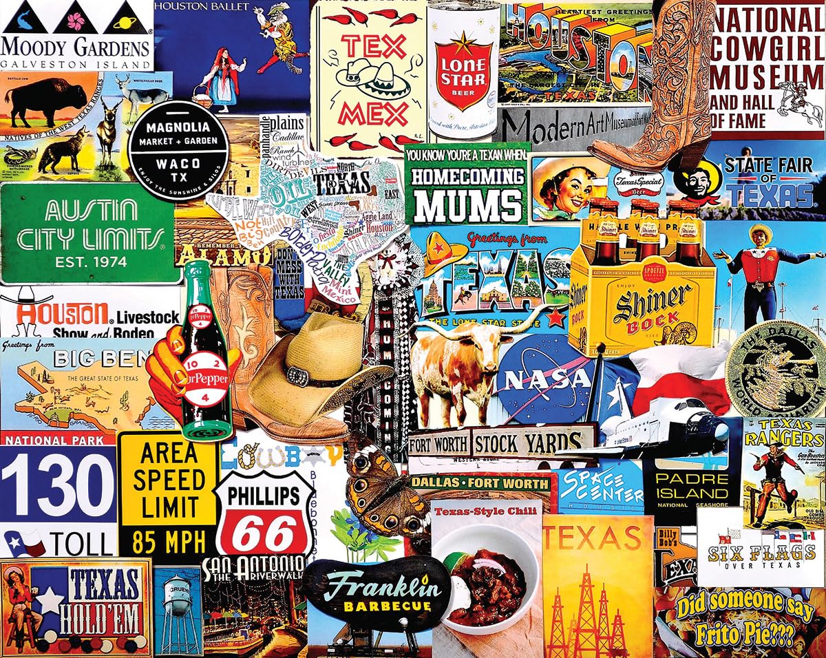 White Mountain I Love Texas large-piece puzzle close-up showing easy-grip design