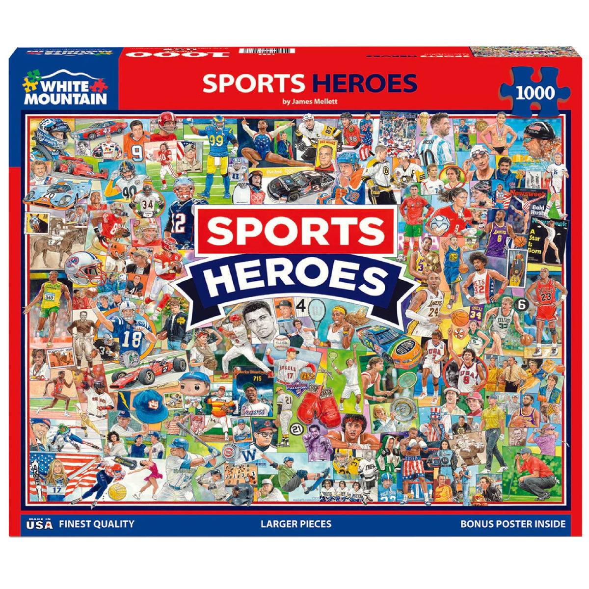 White Mountain Iconic Athletes Collage puzzle assembled to 24x30 inches, ideal for group sessions