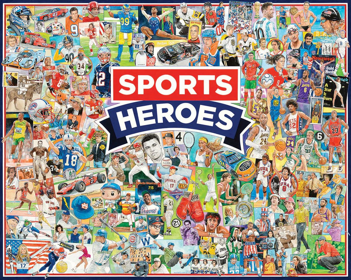 White Mountain Iconic Athletes Collage puzzle front cover, ideal for family nights