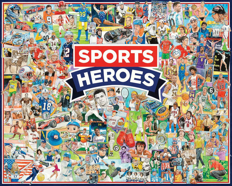 White Mountain Iconic Athletes Collage puzzle front cover, ideal for family nights