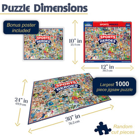 White Mountain Iconic Athletes Collage puzzle pieces closeup, highlighting thick, easy-to-handle pieces