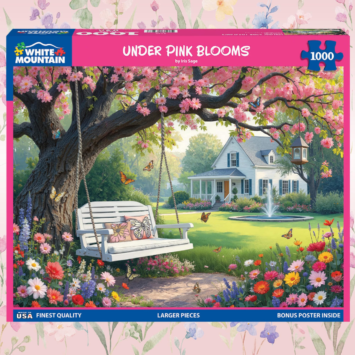 White Mountain Iris Sage soft-art style brings calm scenes to life.