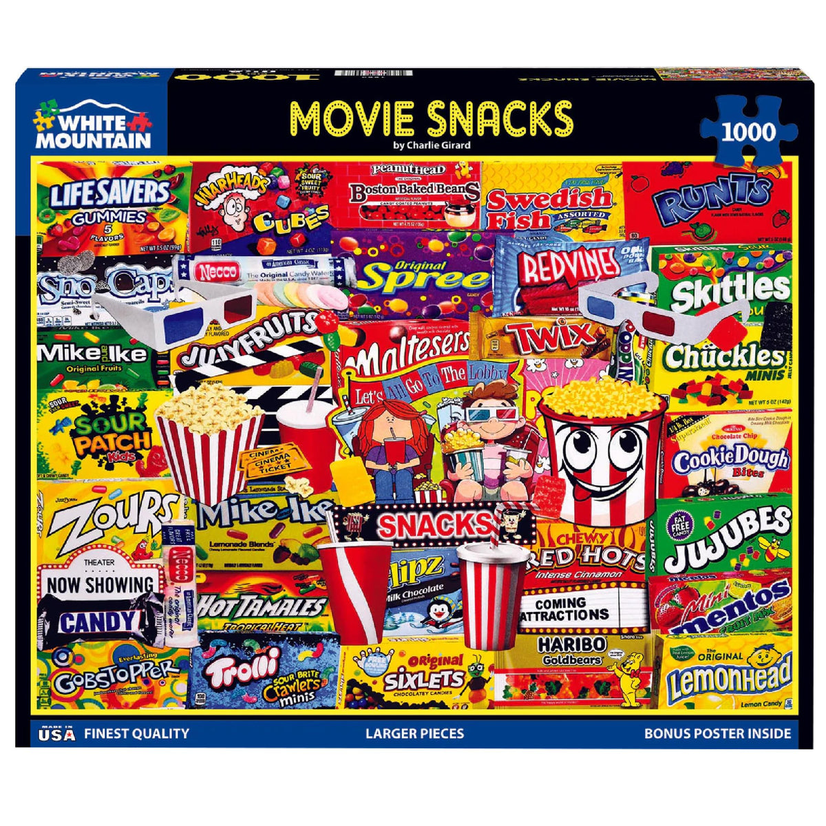 White Mountain jumbo popcorn tub illustration for a movie night centerpiece