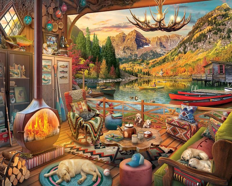 White Mountain 24x30 finished puzzle: wall-ready autumn landscape display.