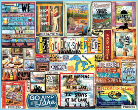 White Mountain Lake Time puzzle assembly; sunny lakeside collage ideal for family bonding