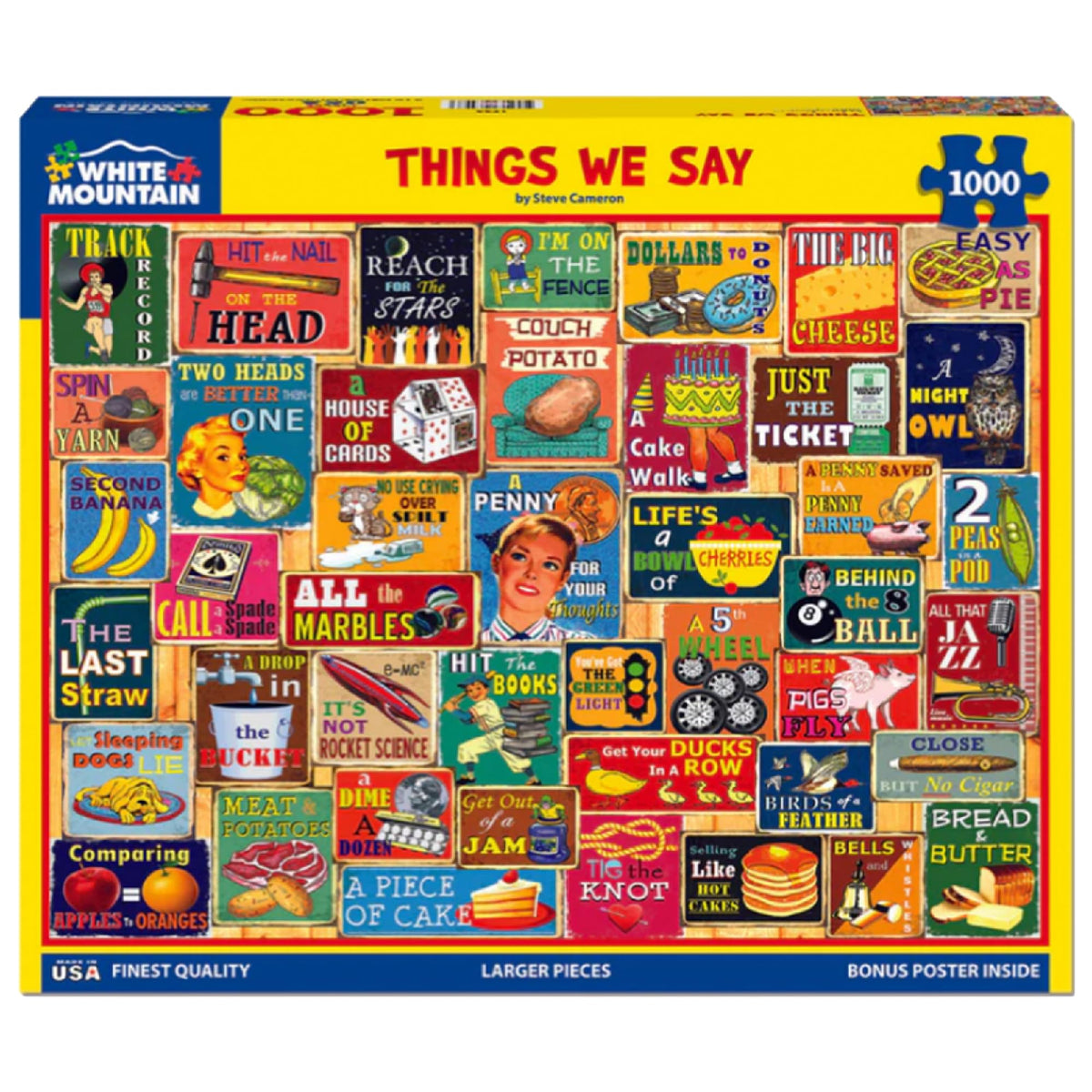 White Mountain 1000-piece puzzle, easy grip pieces for relaxed assembly.