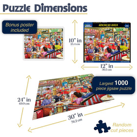 White Mountain large-piece diner scene aiding hand-eye coordination during group puzzling.