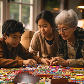 White Mountain USA-made puzzle packaging marking quality and craftsmanship.