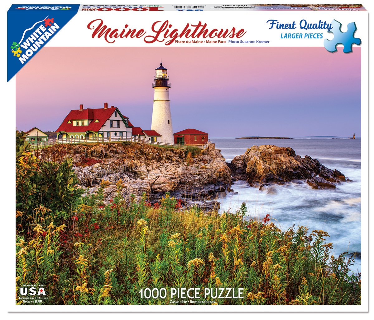 White Mountain Maine Lighthouse coastal waves image invites relaxing, immersive puzzle sessions