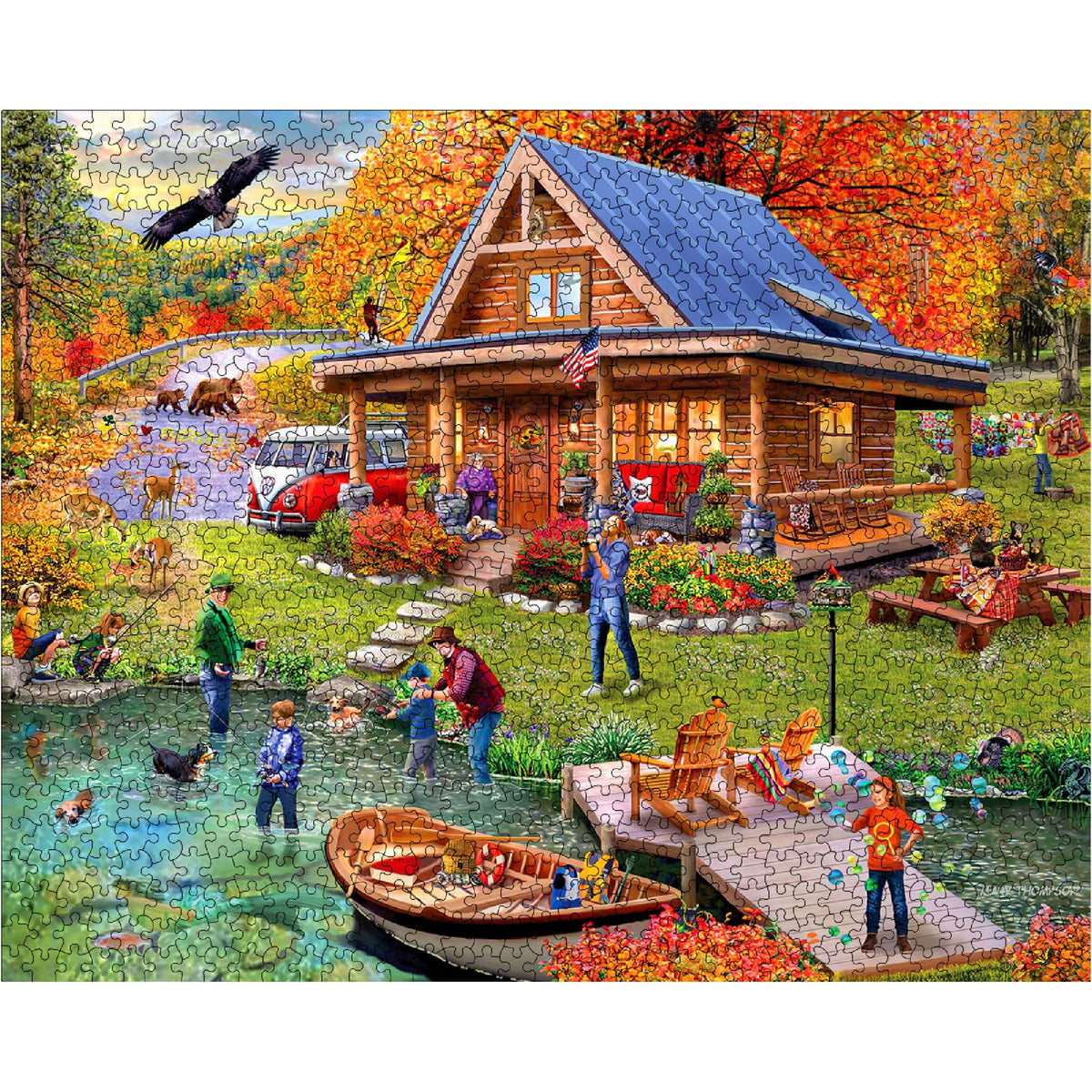 White Mountain artwork by Mary Thompson with autumn colors in a vivid landscape.