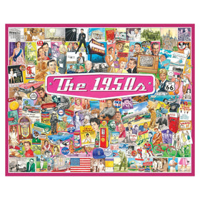 White Mountain midcentury icons collage puzzle highlights nostalgic design for family evenings.