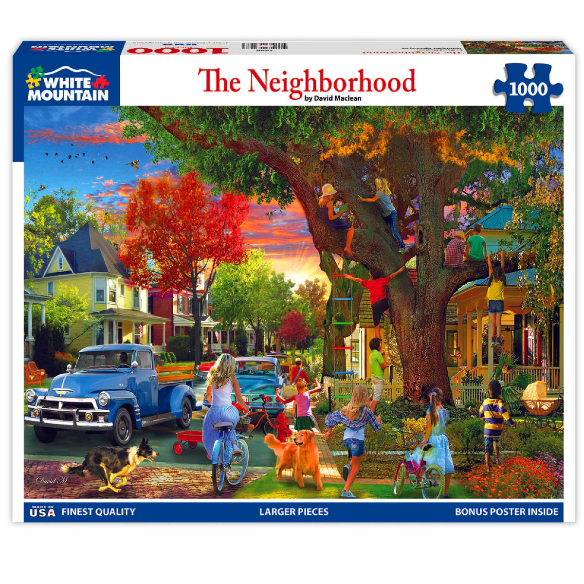White Mountain Neighborhood puzzle featuring children playing, ideal for family night.