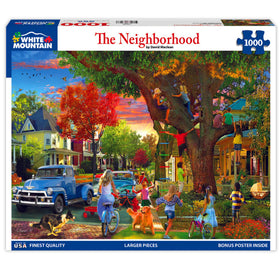 White Mountain Neighborhood puzzle featuring children playing, ideal for family night.
