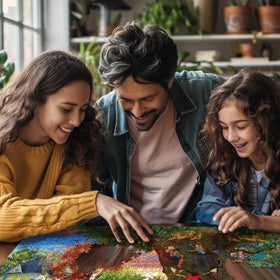 White Mountain Neighborhood puzzle sunset scene adds warm ambiance.
