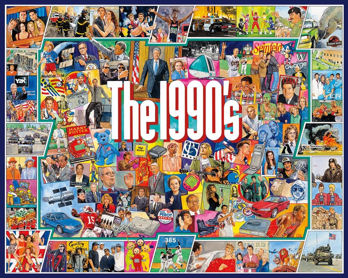 White Mountain nostalgic 1990s collage puzzle for family puzzle night
