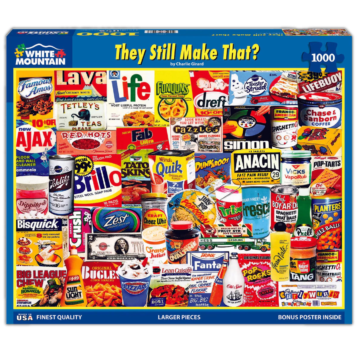 White Mountain nostalgic food labels pieces, ideal for relaxed family puzzle time.