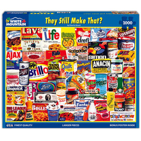 White Mountain nostalgic food labels pieces, ideal for relaxed family puzzle time.