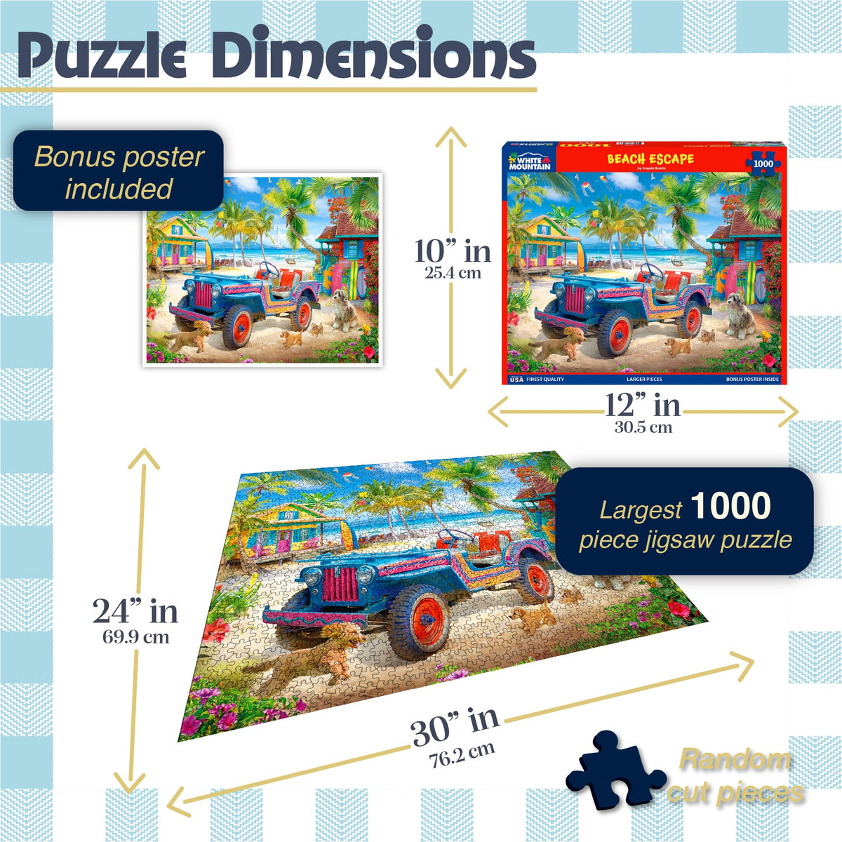 White Mountain ocean scenery puzzle pieces spread across a relaxing seaside scene