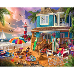 White Mountain on the Beach puzzle scene showing a sunny seaside setting for family fun.