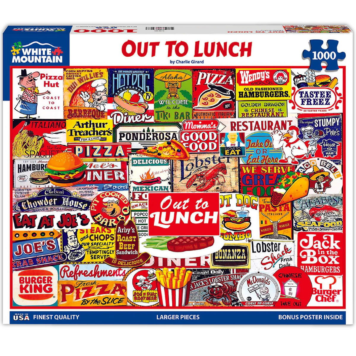 White Mountain Out to Lunch puzzle box featuring retro diner signage for family fun